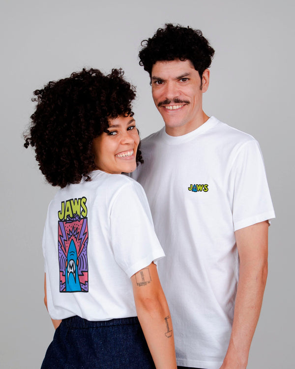 Brava Fabrics -topit T-paita Jaws White orgaanisesta puuvillasta kestävän muotin eettinen muoti