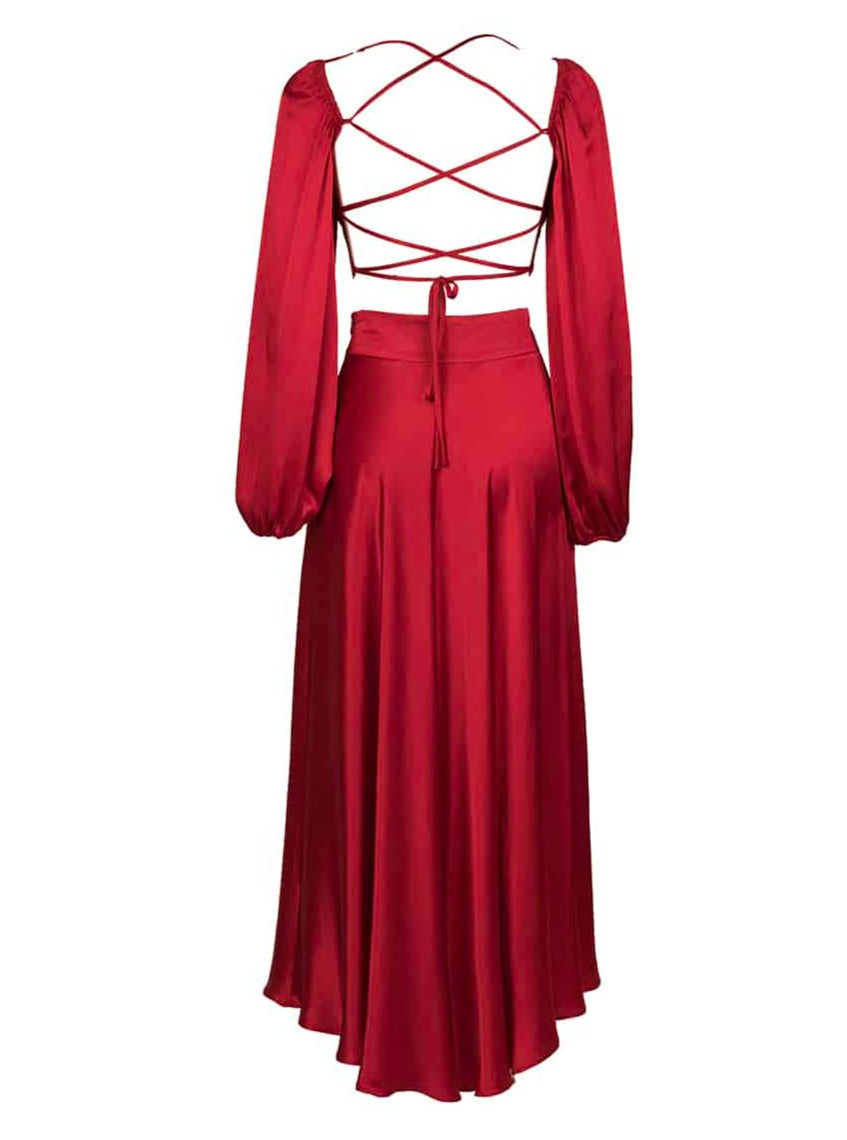 Souldaze Collection Φούστες Τζίνα Φούστα κόκκινο σατέν μεταξωτό αειφόρο μόδα ηθική μόδα
