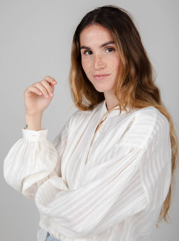 Brava Fabrics tops M Polka Dot Boho Blouse White in Organic Cotton sustainable fashion ethical fashion