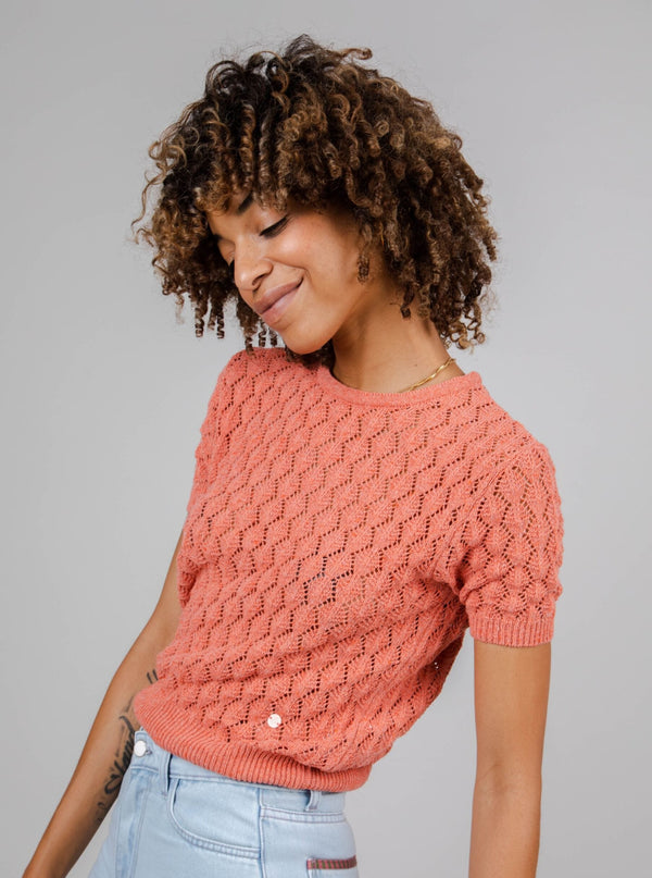 Brava Fabrics Tops 2XL Spitzen-Strick-T-Shirt Pomelo aus recycelter Baumwolle, nachhaltige Mode, ethische Mode