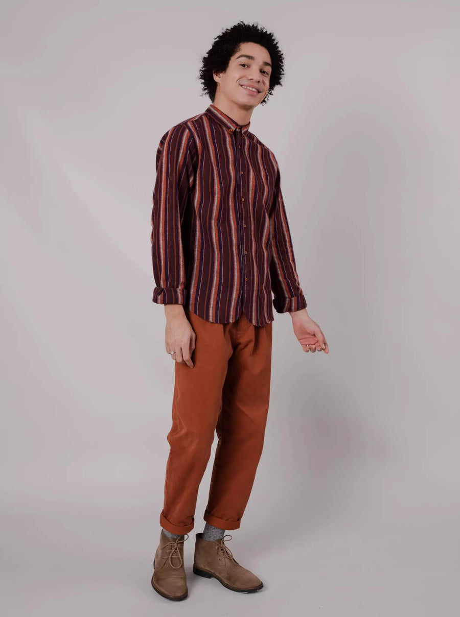 Barre Flannel Regular Shirt Orange i økologisk bomull