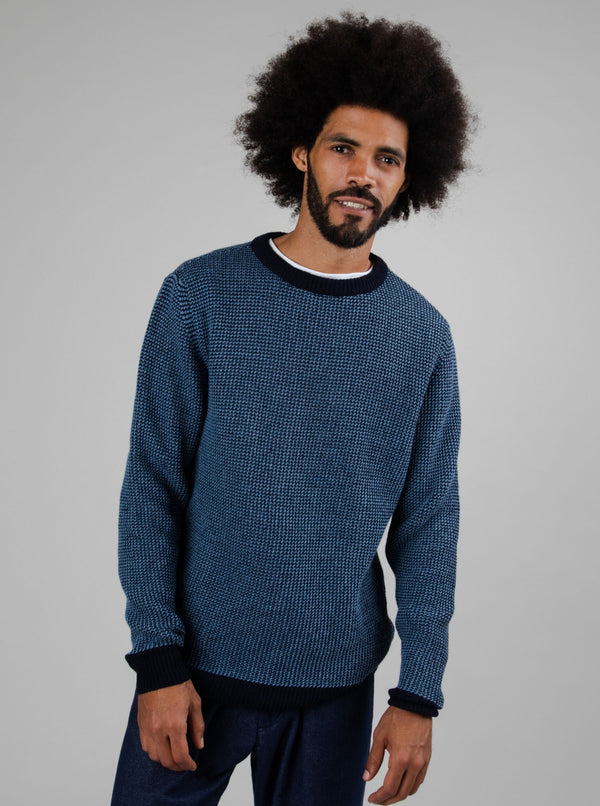 Kontrast uld cashmere sweater i genbrugsviscose