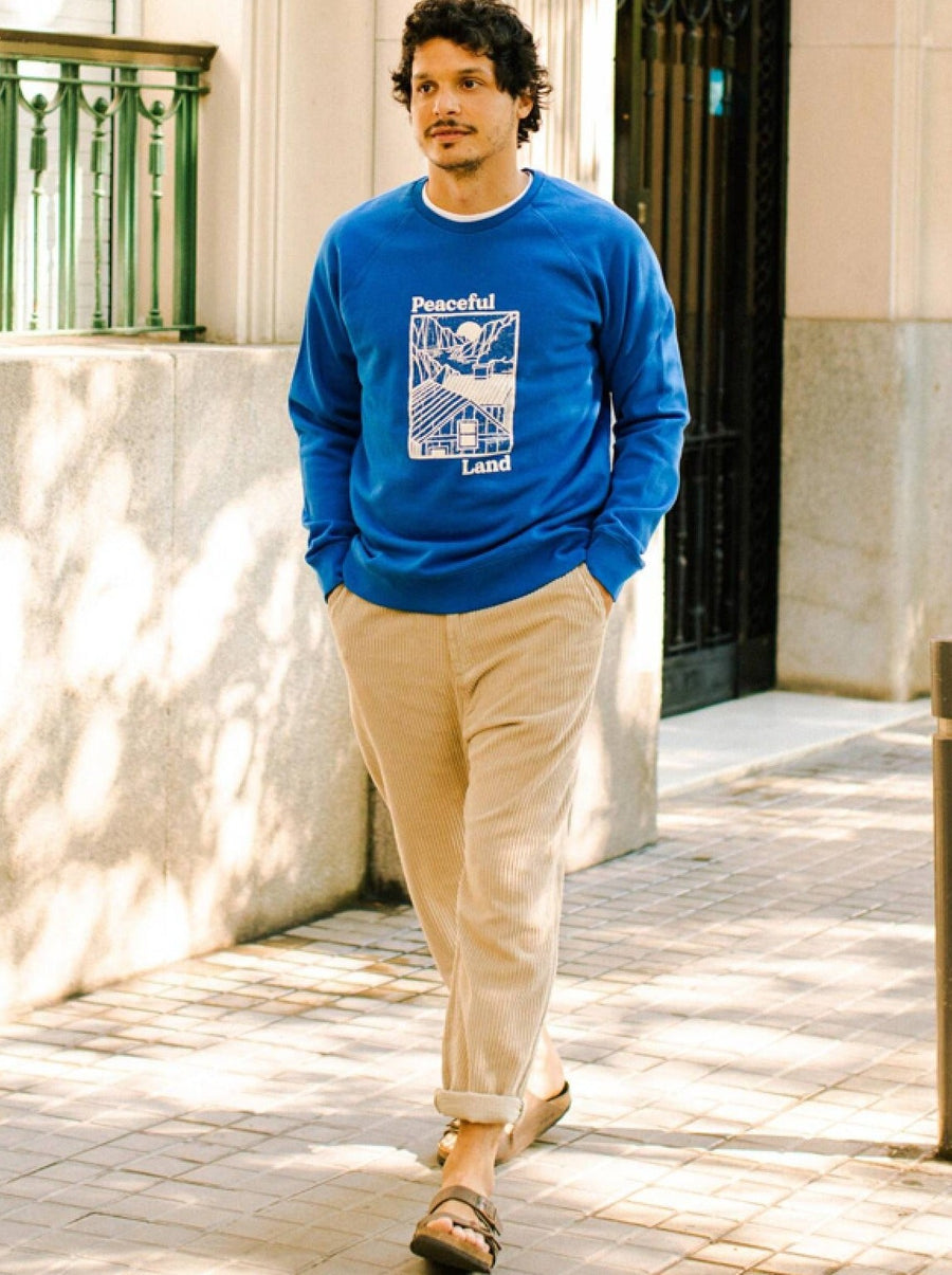 Brava Fabrics Sweatshirts Peaceful Land Sweatshirt Blue sustainable fashion ethical fashion