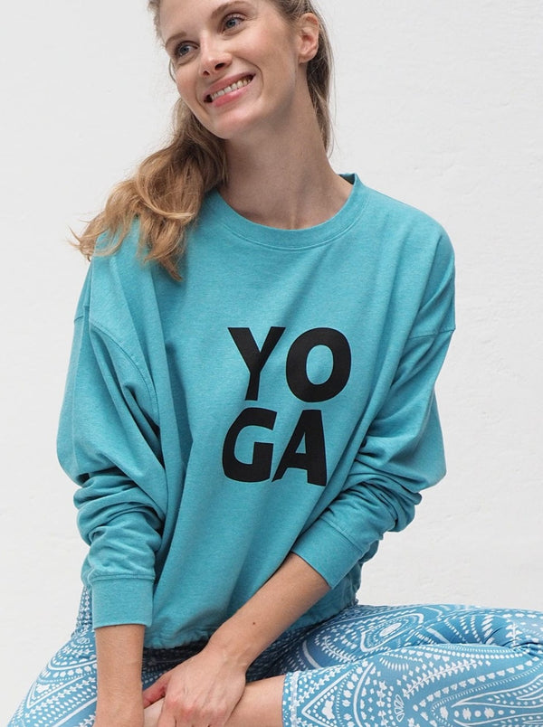 KISMET Yoga Tops Garuda Sweatshirt türkis meliert nachhaltige Mode ethische Mode
