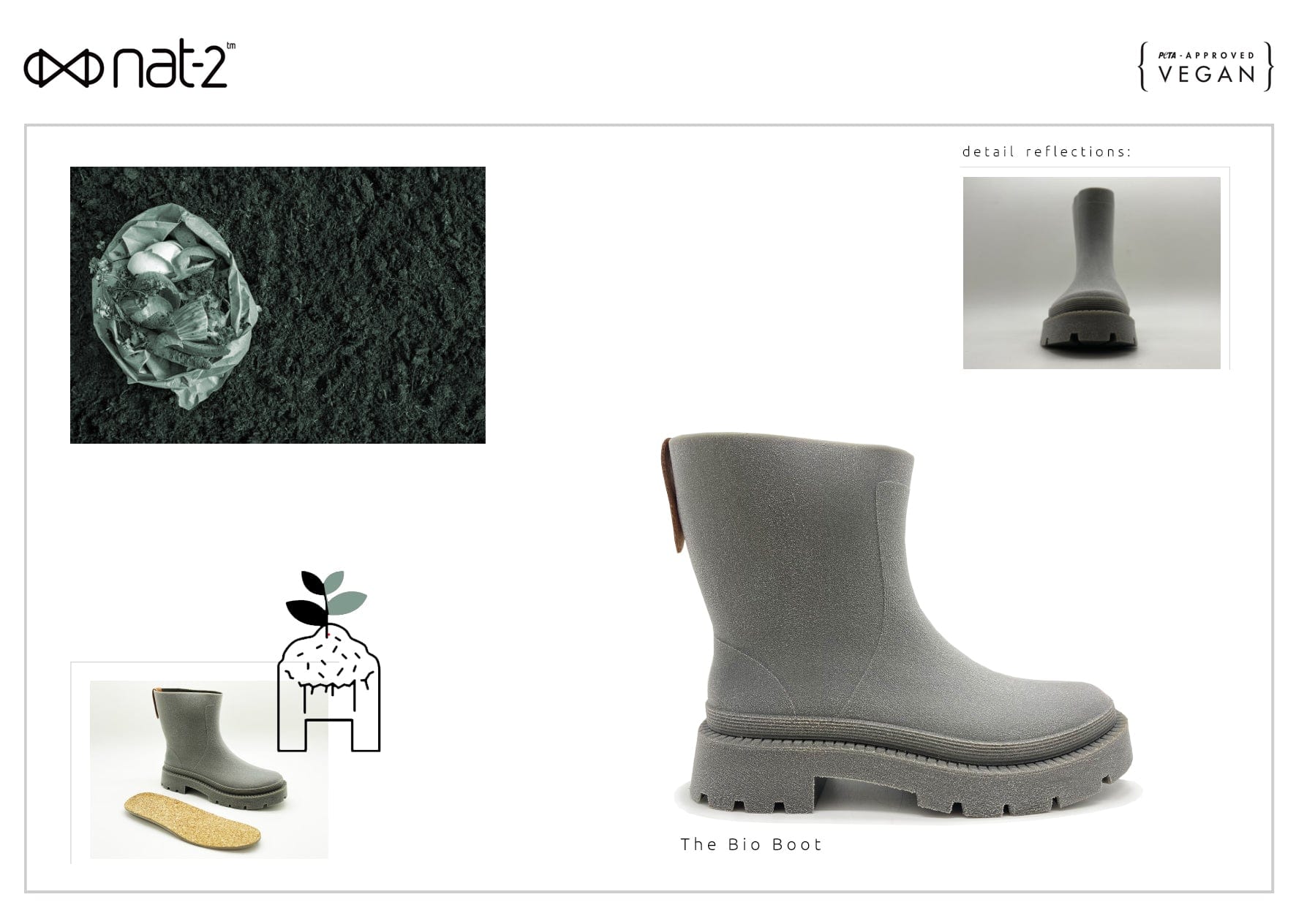 Calzado NAT 2 nat-2™ Bio Boot gris verde vegano (W) | Botas de lluvia 100% impermeables biodegradables moda sostenible moda ética