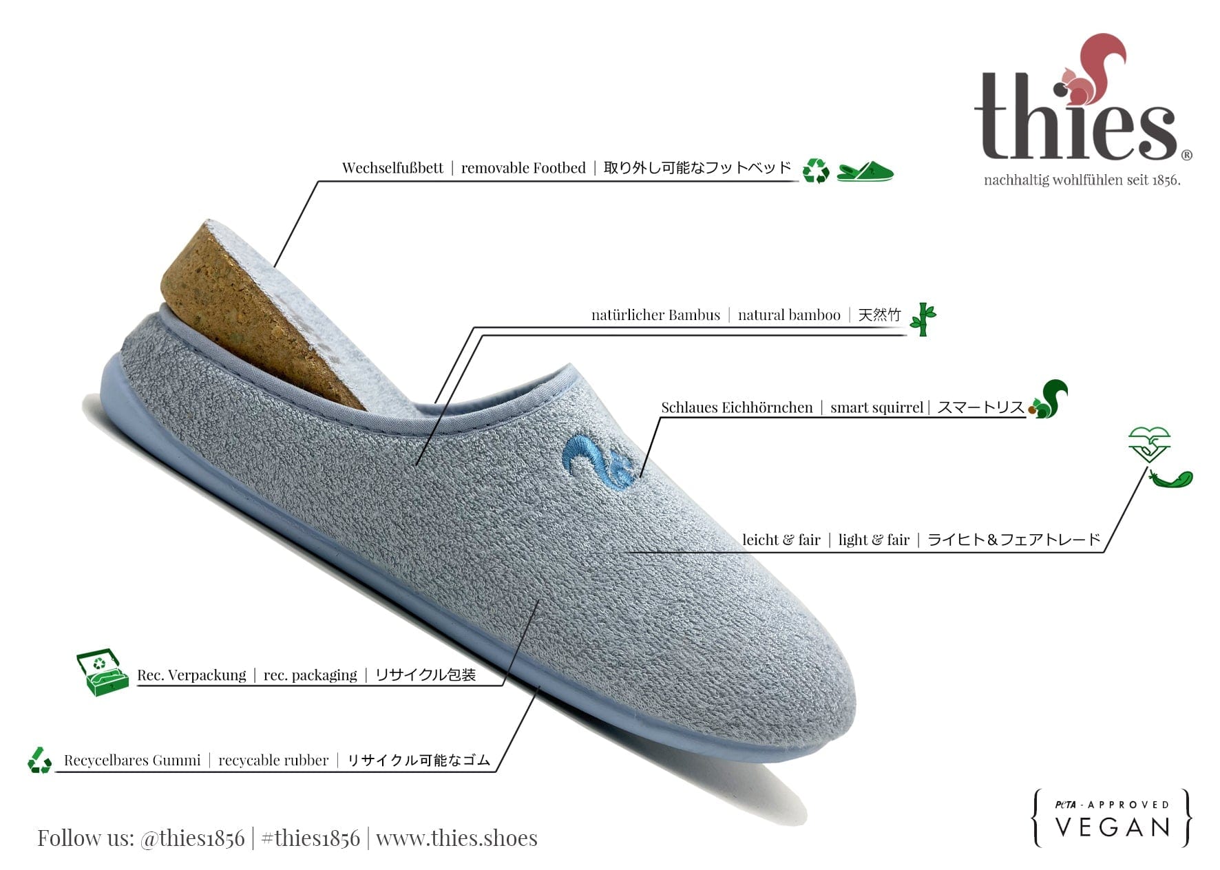 NAT 2 calzado thies 1856 ® Bamboo Slipper vegan indigo azul claro (W/M) moda sostenible moda ética
